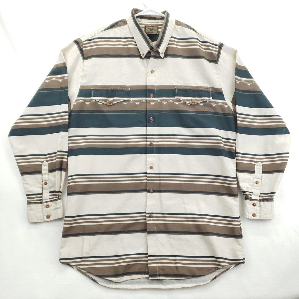 Vintage Roper Shirt Mens XL Beige Brown Green Western Stripe Long Sleeve